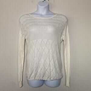 Charlie Paige Cream Knit Sheer Pullover‎ Sweater L/XL Boho Geometric Neutral